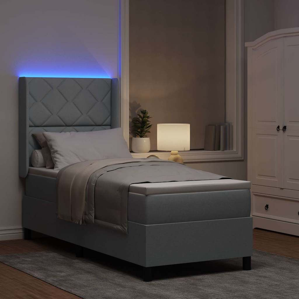 vidaXL LED Κρεβάτι με βάθρο Ανοιχτό γκρι 90 x 190 cm ύφασμα