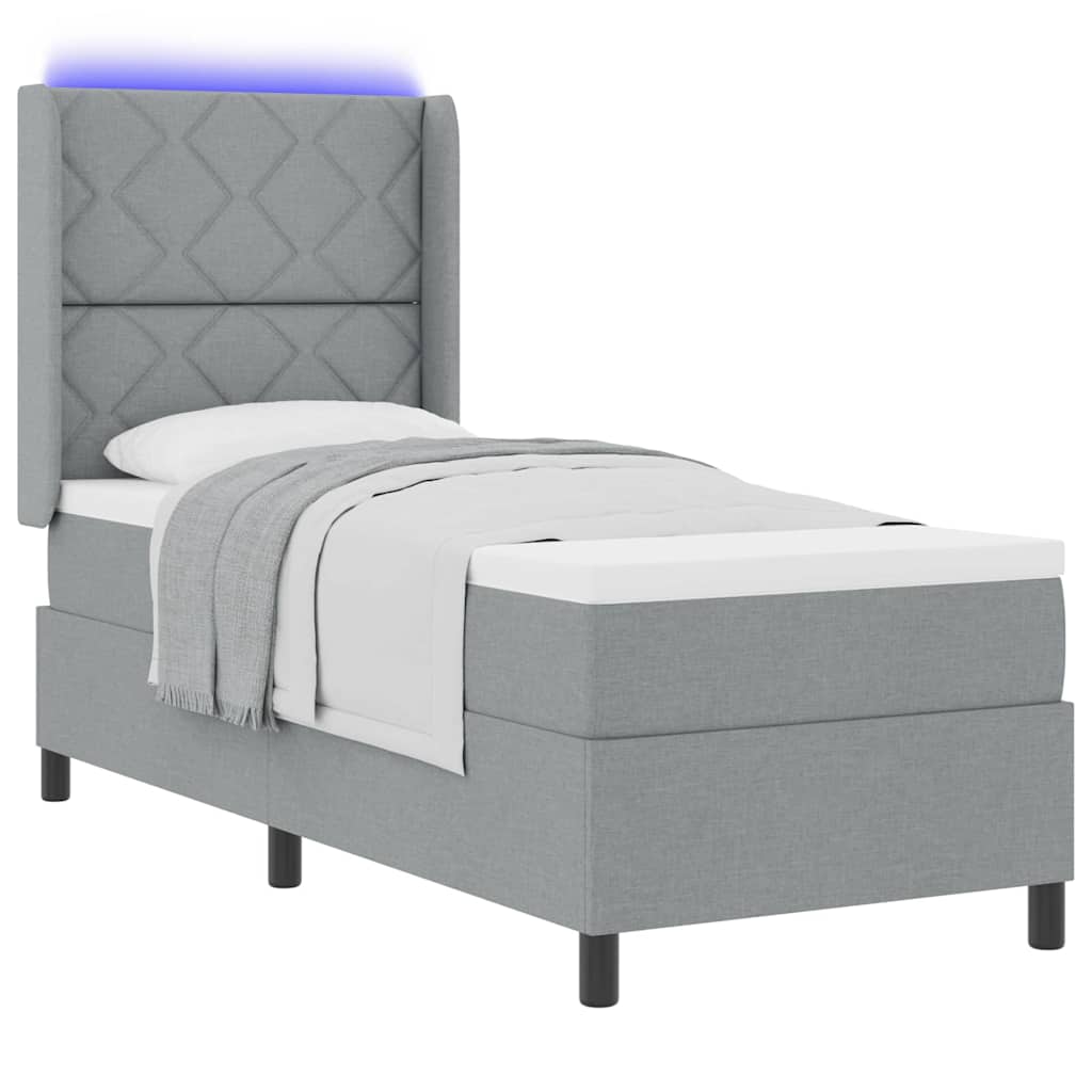 vidaXL LED Κρεβάτι με βάθρο Ανοιχτό γκρι 90 x 190 cm ύφασμα