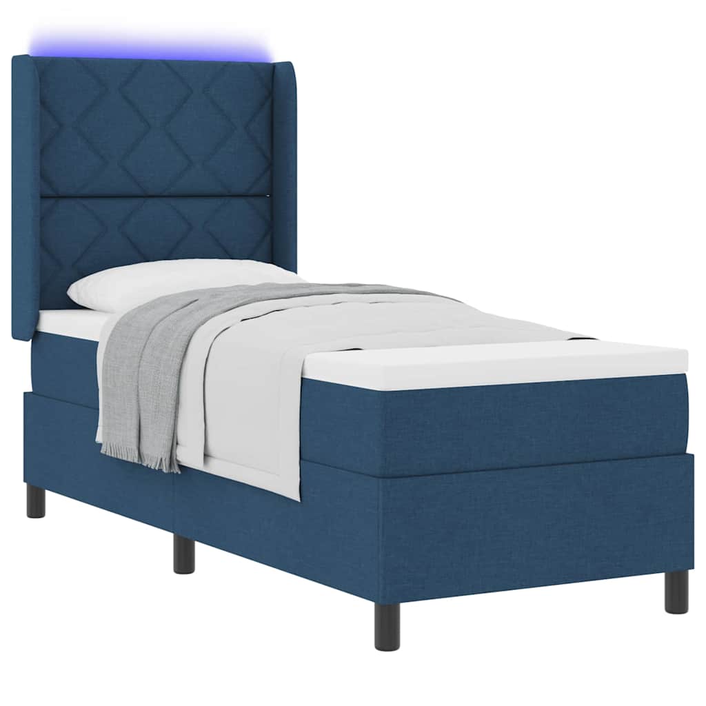 vidaXL LED Κρεβάτι με βάθρο με κεφαλάρι Μπλε 90 x 190 cm ύφασμα