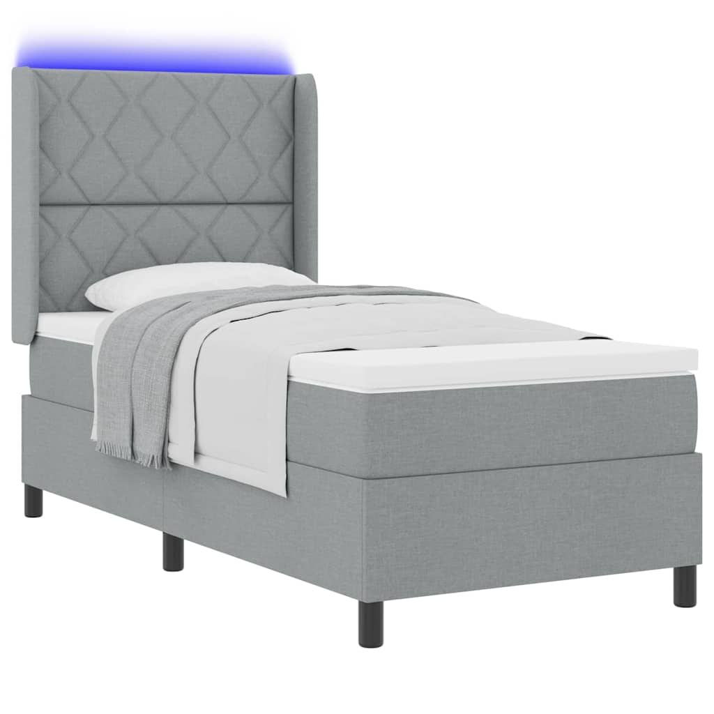 vidaXL LED Κρεβάτι με βάθρο Ανοιχτό γκρι 90 x 200 cm ύφασμα