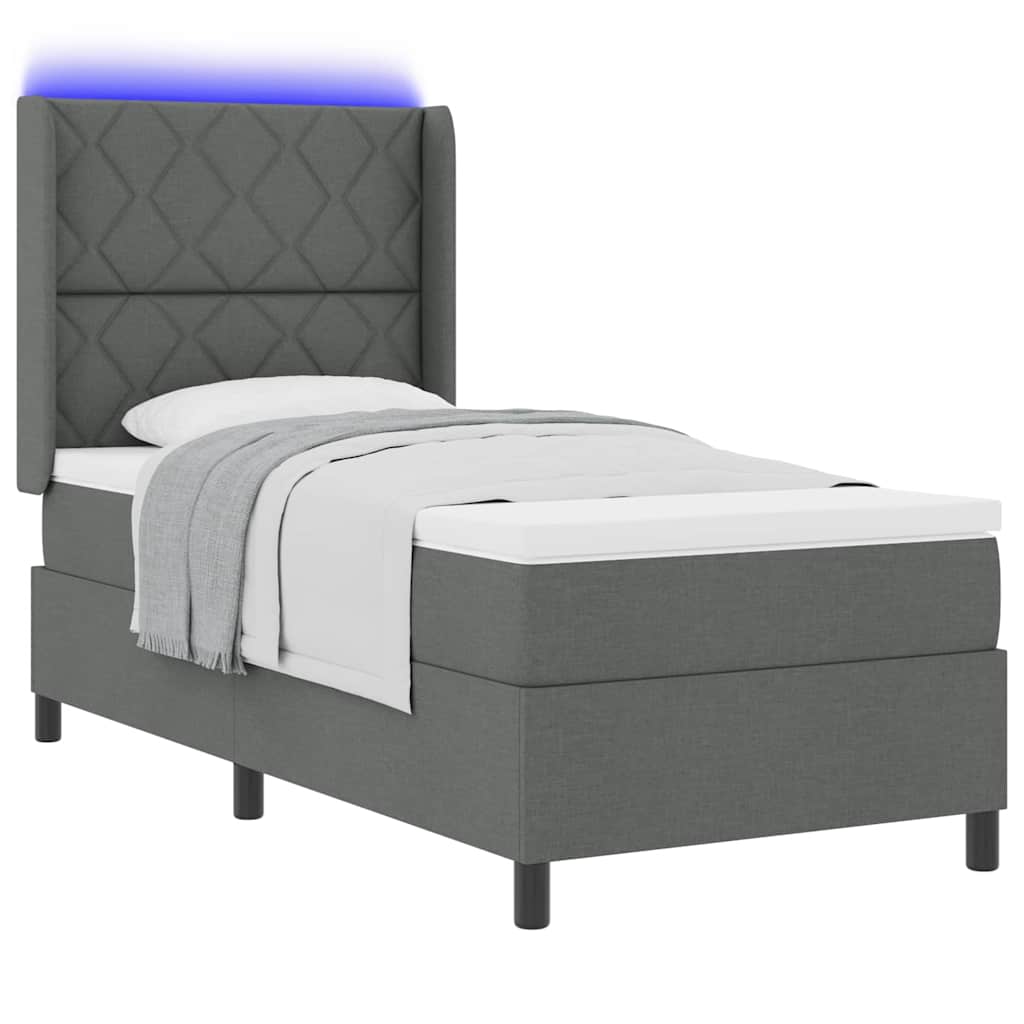 vidaXL LED Κρεβάτι με βάθρο Σκούρο Γκρι 100 x 200 cm ύφασμα