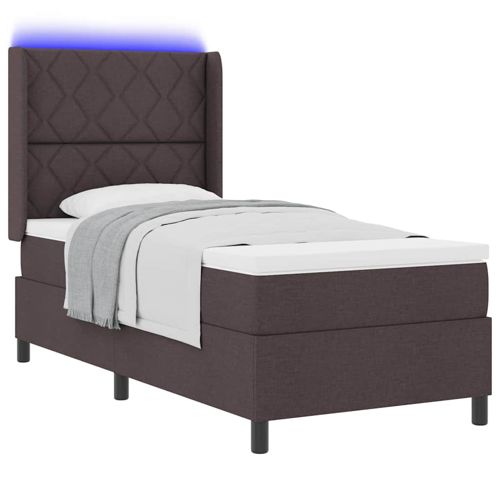 vidaXL LED Κρεβάτι με βάθρο Σκούρο Καφέ 100 x 200 cm ύφασμα