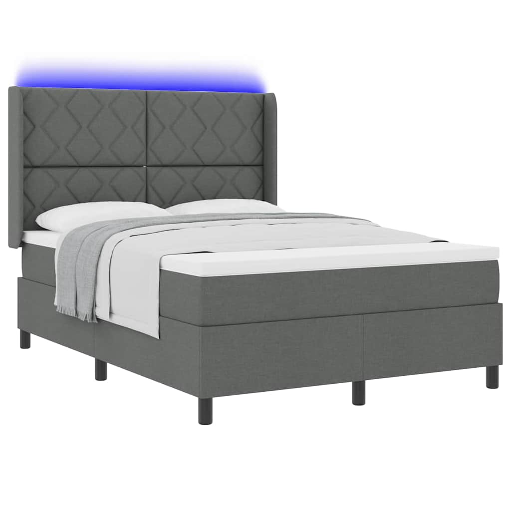 vidaXL LED Κρεβάτι με βάθρο Σκούρο Γκρι 140 x 190 cm ύφασμα