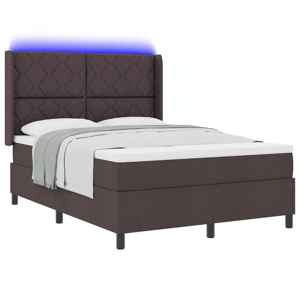 vidaXL LED Κρεβάτι με βάθρο Σκούρο Καφέ 140 x 190 cm ύφασμα