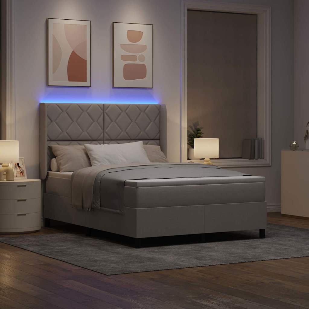 vidaXL LED Κρεβάτι με βάθρο με κεφαλάρι Taupe 140 x 190 cm ύφασμα