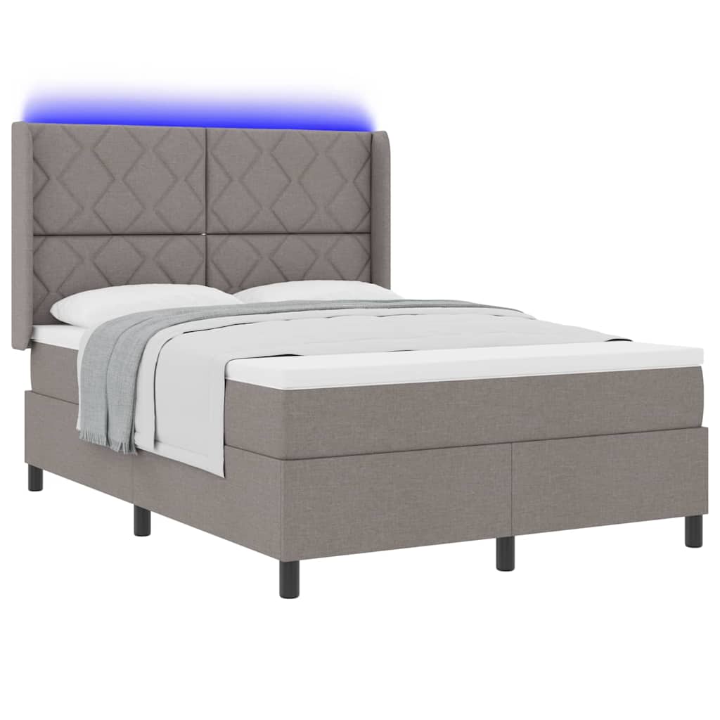 vidaXL LED Κρεβάτι με βάθρο με κεφαλάρι Taupe 140 x 190 cm ύφασμα