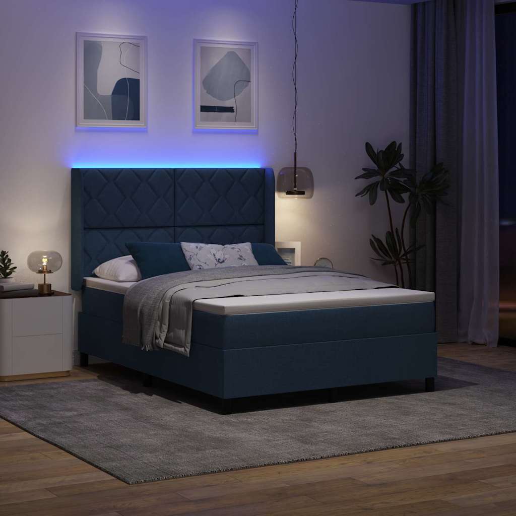 vidaXL LED Κρεβάτι με βάθρο με κεφαλάρι Μπλε 140 x 190 cm ύφασμα