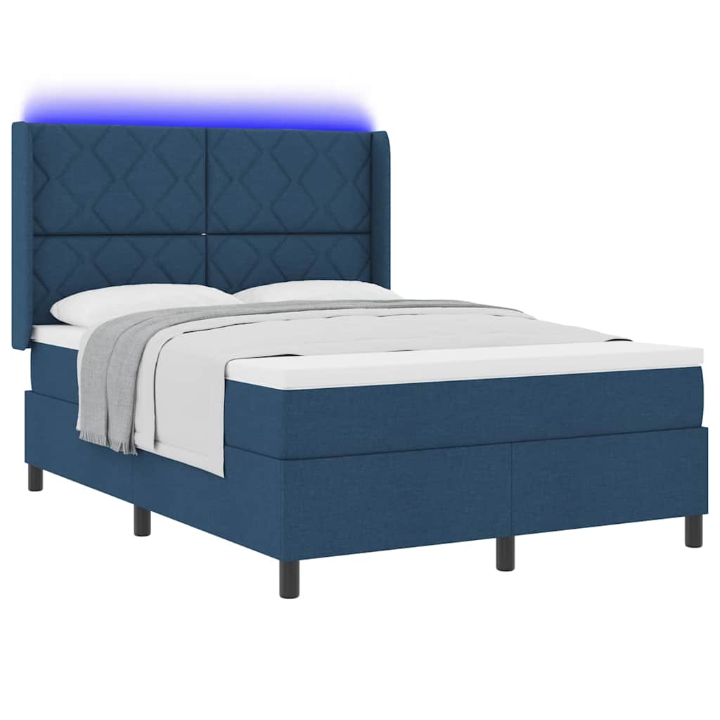 vidaXL LED Κρεβάτι με βάθρο με κεφαλάρι Μπλε 140 x 190 cm ύφασμα