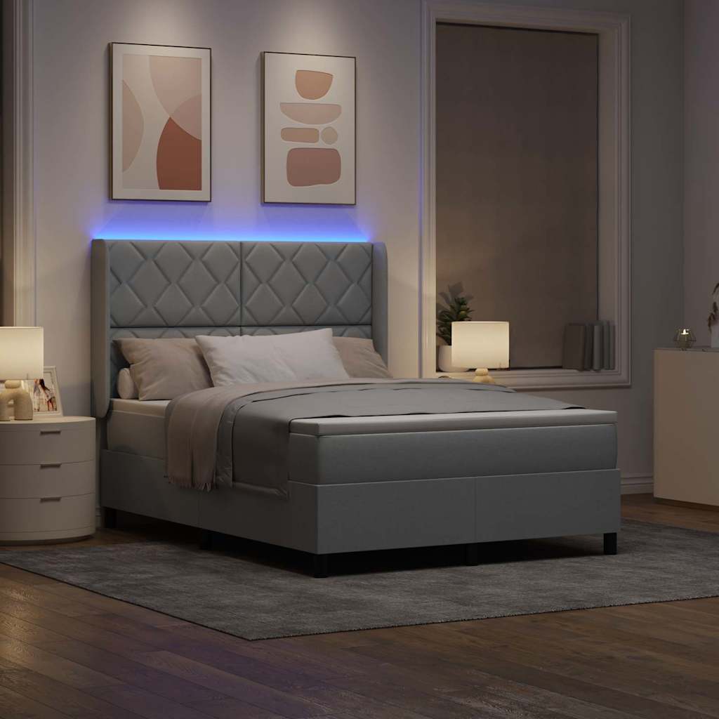 vidaXL LED Κρεβάτι με βάθρο Ανοιχτό γκρι 140 x 200 cm ύφασμα