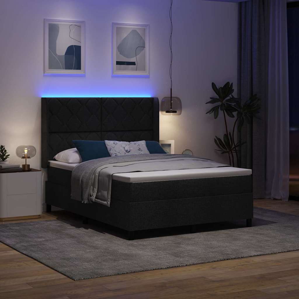 vidaXL LED Κρεβάτι με βάθρο με κεφαλάρι Μαύρο 160 x 200 cm ύφασμα