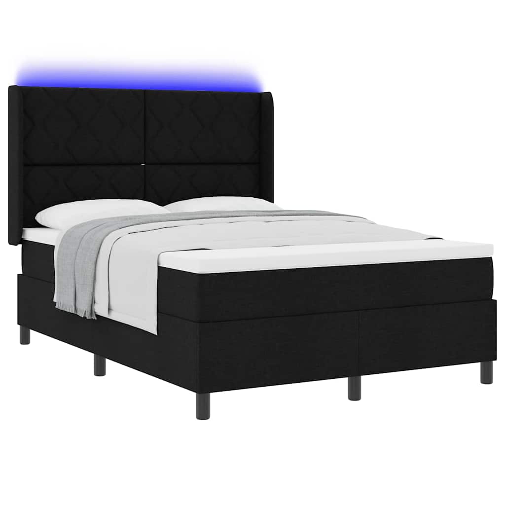 vidaXL LED Κρεβάτι με βάθρο με κεφαλάρι Μαύρο 160 x 200 cm ύφασμα