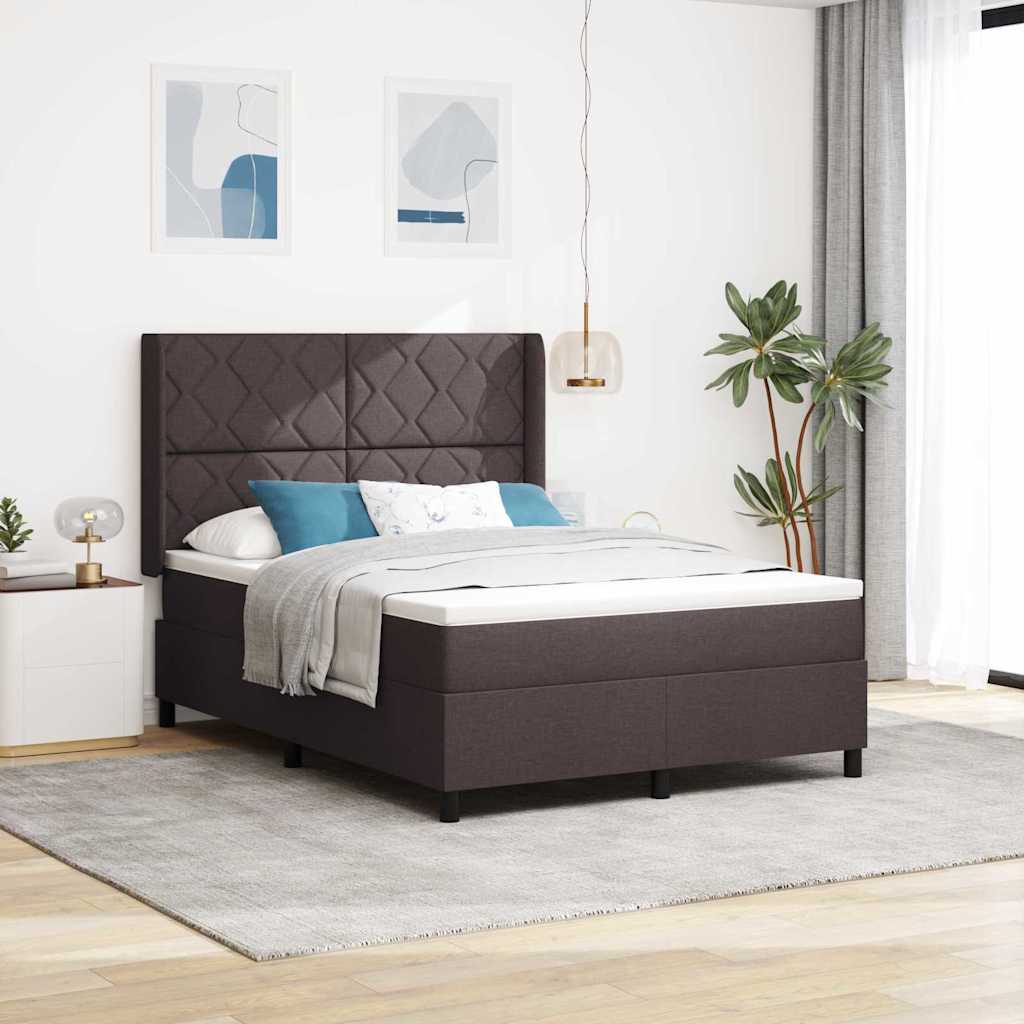 vidaXL LED Κρεβάτι με βάθρο Σκούρο Καφέ 160 x 200 cm ύφασμα