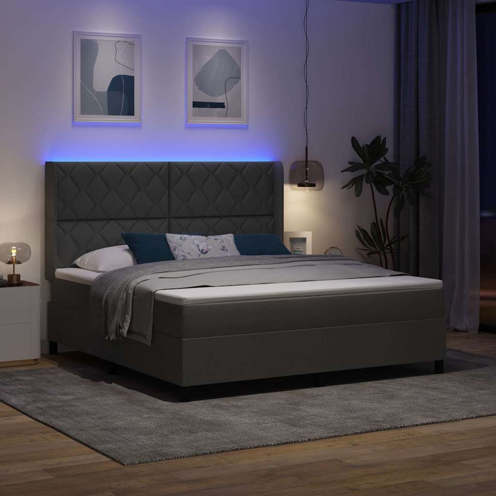 vidaXL LED Κρεβάτι με βάθρο Σκούρο Γκρι 180 x 200 cm ύφασμα