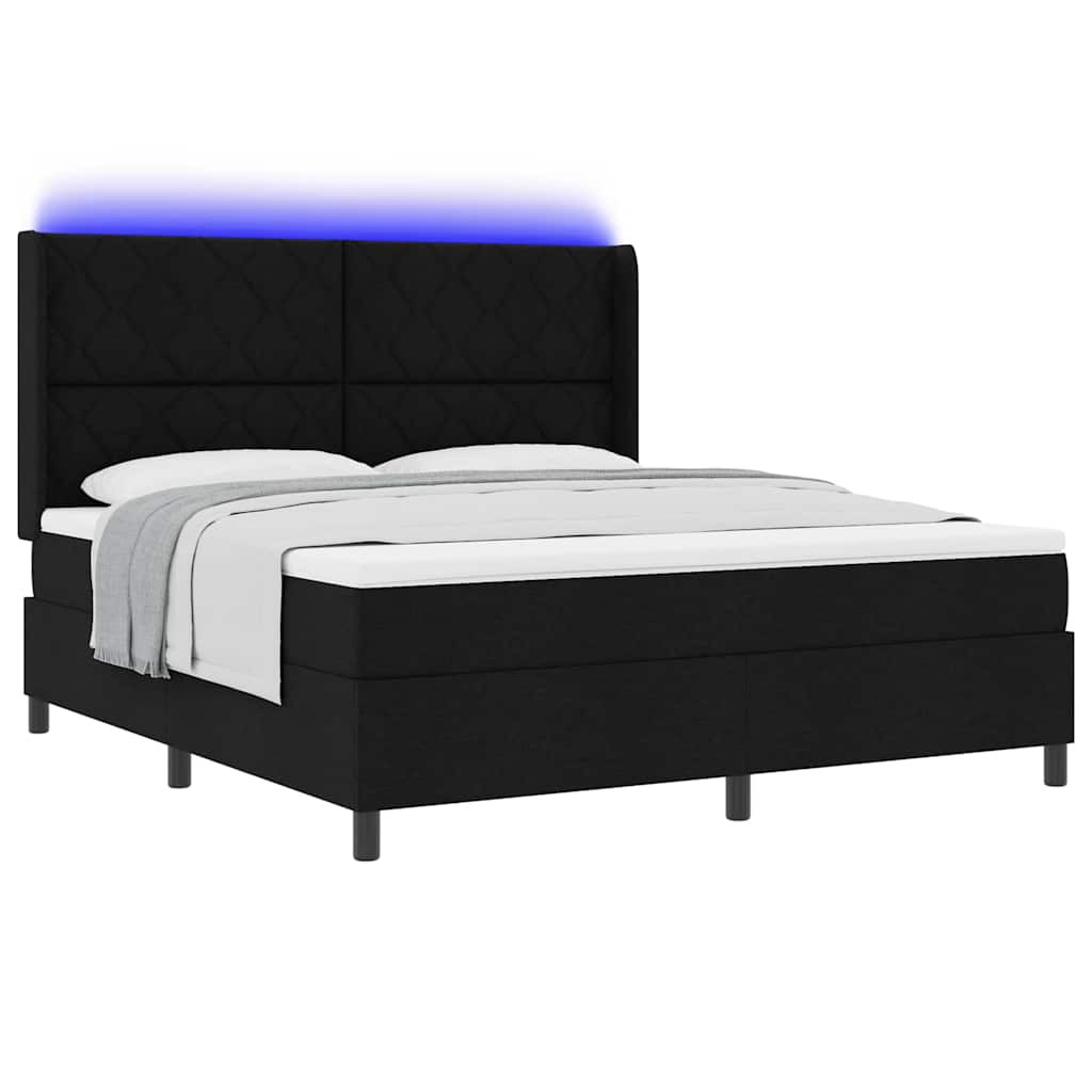 vidaXL LED Κρεβάτι με βάθρο με κεφαλάρι Μαύρο 180 x 200 cm ύφασμα