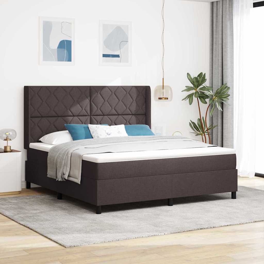 vidaXL LED Κρεβάτι με βάθρο Σκούρο Καφέ 180 x 200 cm ύφασμα