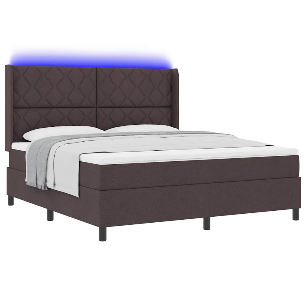 vidaXL LED Κρεβάτι με βάθρο Σκούρο Καφέ 180 x 200 cm ύφασμα