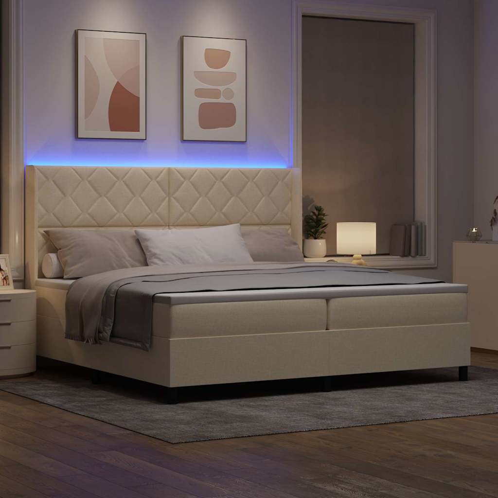 vidaXL LED Κρεβάτι με βάθρο με κεφαλάρι Κρεμ 200 x 200 cm ύφασμα
