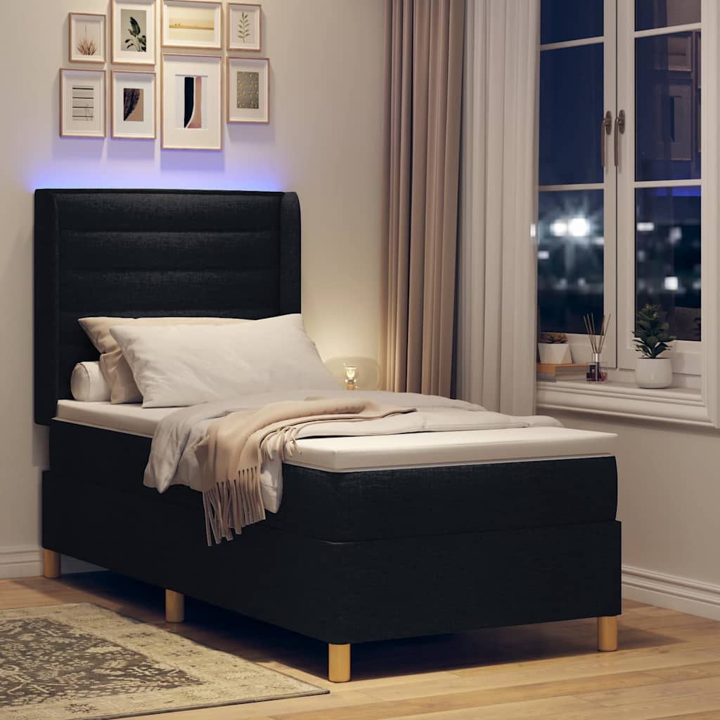 vidaXL Κρεβάτι με ελατήρια με στρώμα Μαύρο 90 x 190 cm ύφασμα