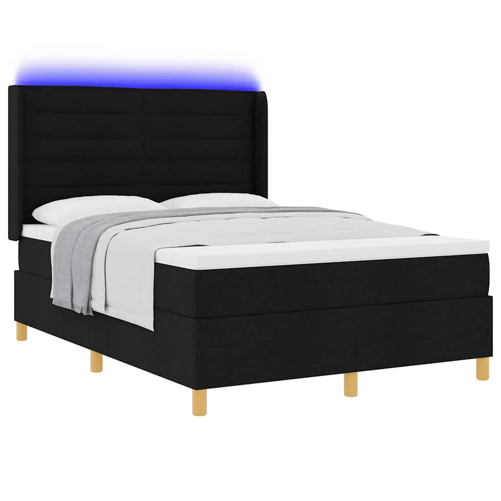 vidaXL Κρεβάτι με ελατήρια με στρώμα Μαύρο 140 x 190 cm ύφασμα