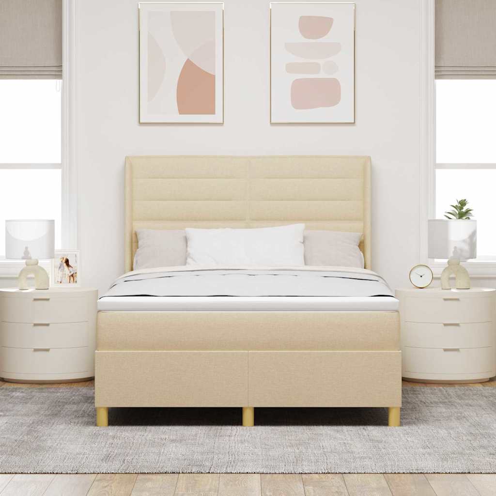 vidaXL Κρεβάτι με ελατήρια με κεφαλάρι Κρεμ 140 x 200 cm ύφασμα