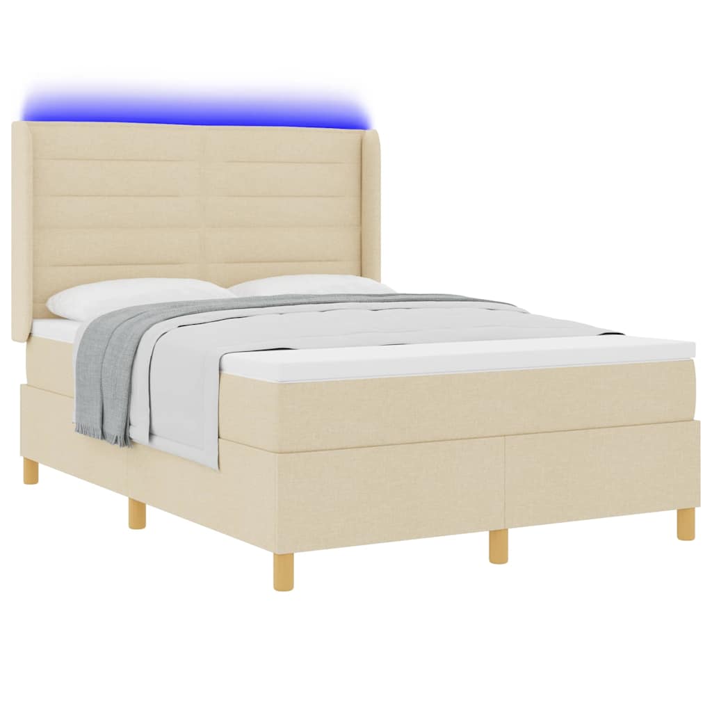vidaXL Κρεβάτι με ελατήρια με κεφαλάρι Κρεμ 140 x 200 cm ύφασμα
