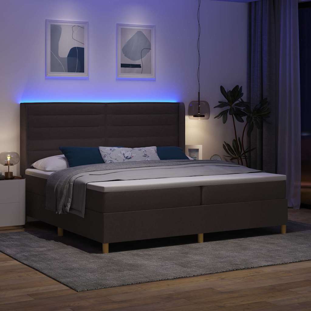 vidaXL Κρεβάτι με ελατήρια με στρώμα με led Καφέ 200 x 200 cm ύφασμα