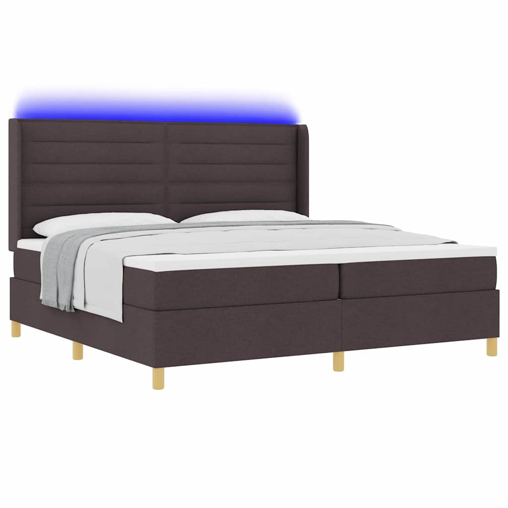 vidaXL Κρεβάτι με ελατήρια με στρώμα με led Καφέ 200 x 200 cm ύφασμα