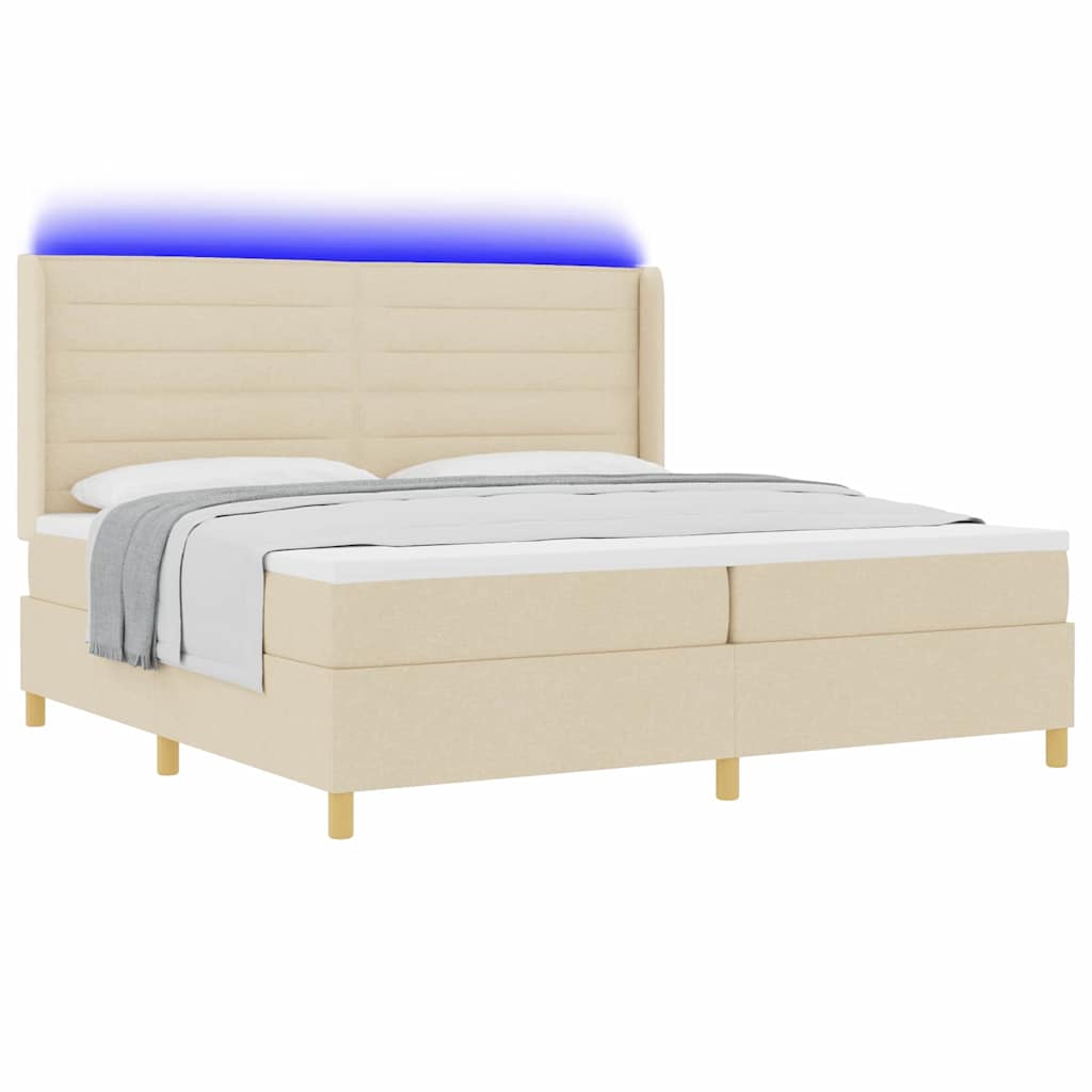 vidaXL Κρεβάτι με ελατήρια με στρώμα με led Κρεμ 200 x 200 cm ύφασμα