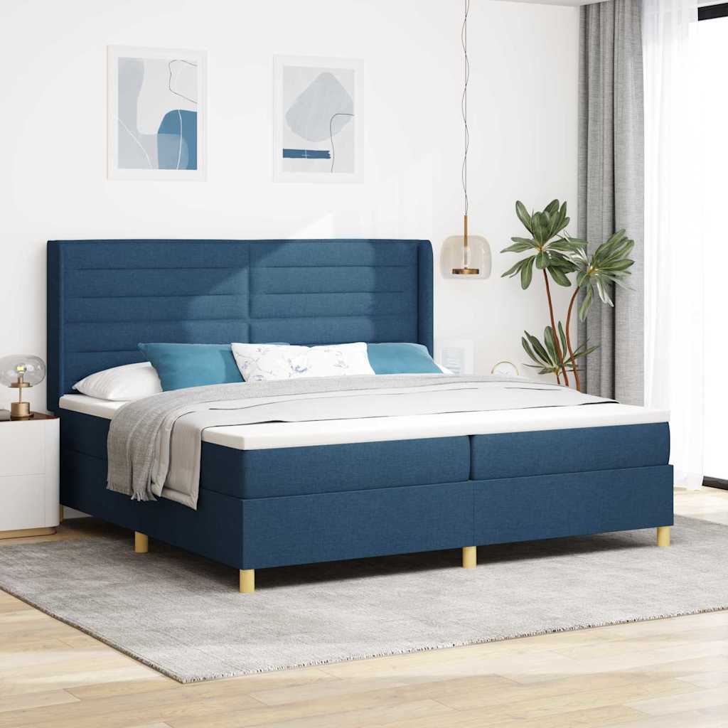 vidaXL Κρεβάτι με ελατήρια με κεφαλάρι Μπλε 200 x 200 cm ύφασμα