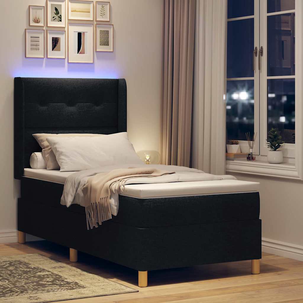 vidaXL Κρεβάτι με ελατήρια με κεφαλάρι Μαύρο 90 x 190 cm ύφασμα