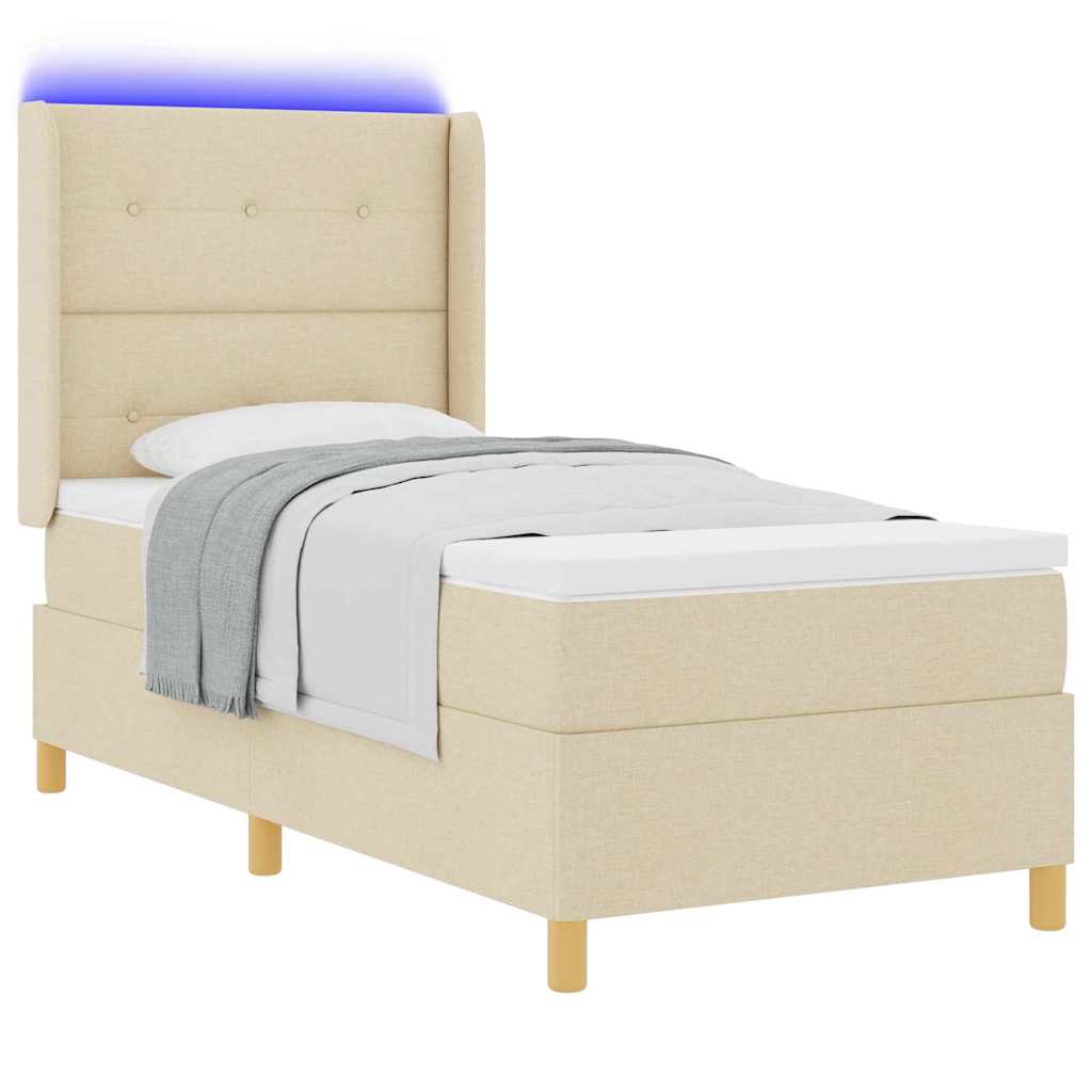 vidaXL Κρεβάτι με ελατήρια με κεφαλάρι Κρεμ 100 x 200 cm ύφασμα