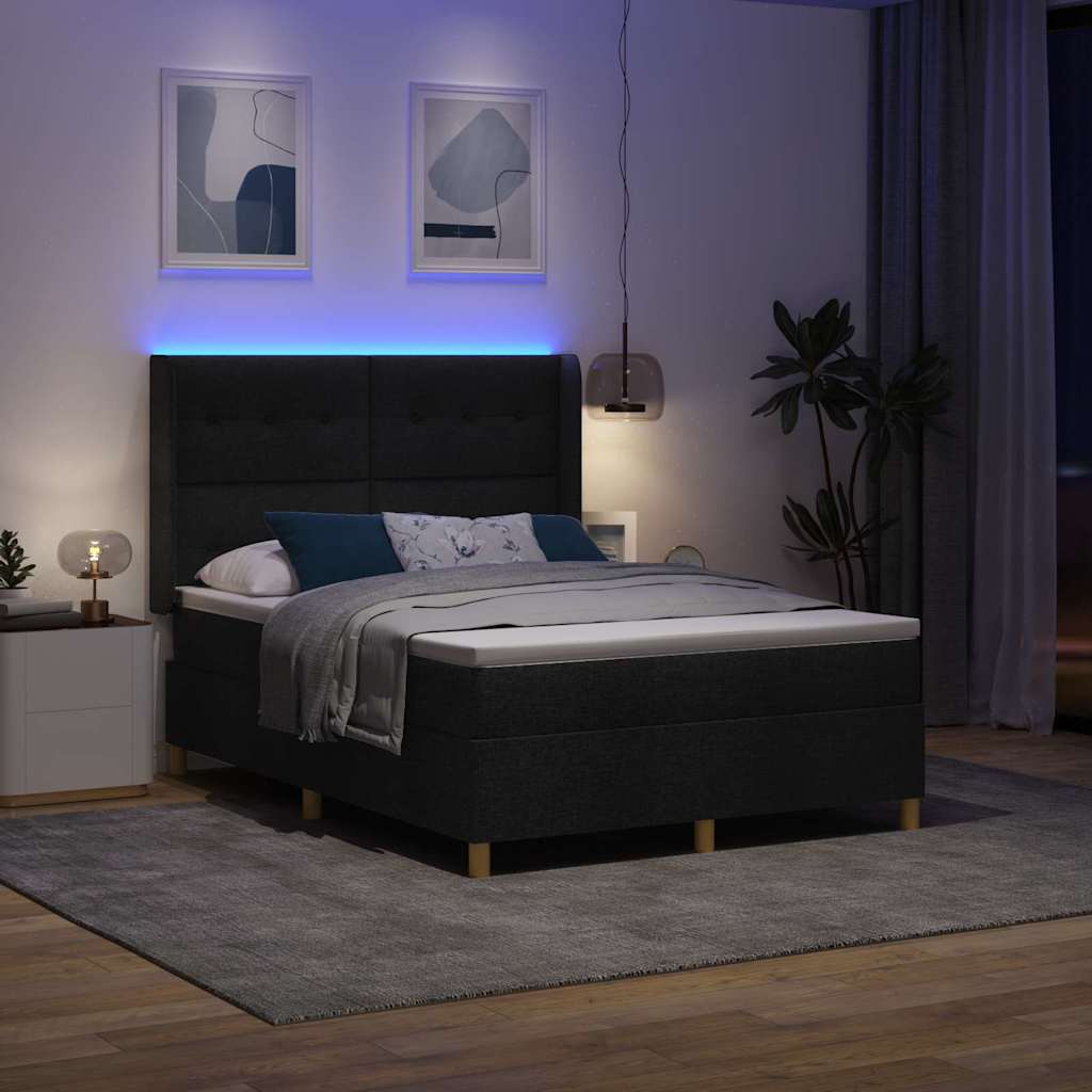 vidaXL Κρεβάτι με ελατήρια με κεφαλάρι Μαύρο 140 x 200 cm ύφασμα
