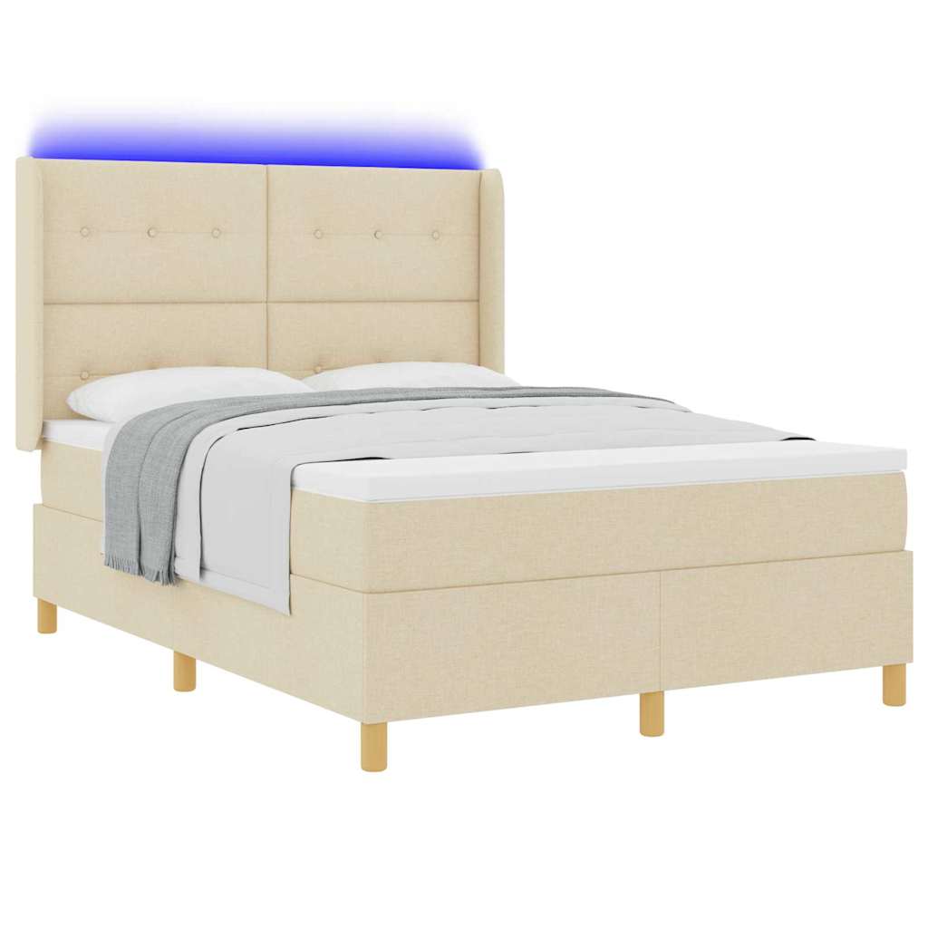 vidaXL Κρεβάτι με ελατήρια με κεφαλάρι Κρεμ 160 x 200 cm ύφασμα