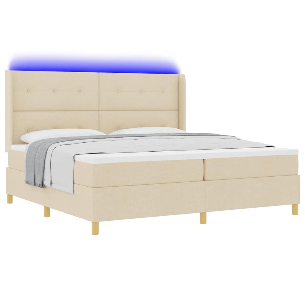 vidaXL Κρεβάτι με ελατήρια με κεφαλάρι Κρεμ 200 x 200 cm ύφασμα