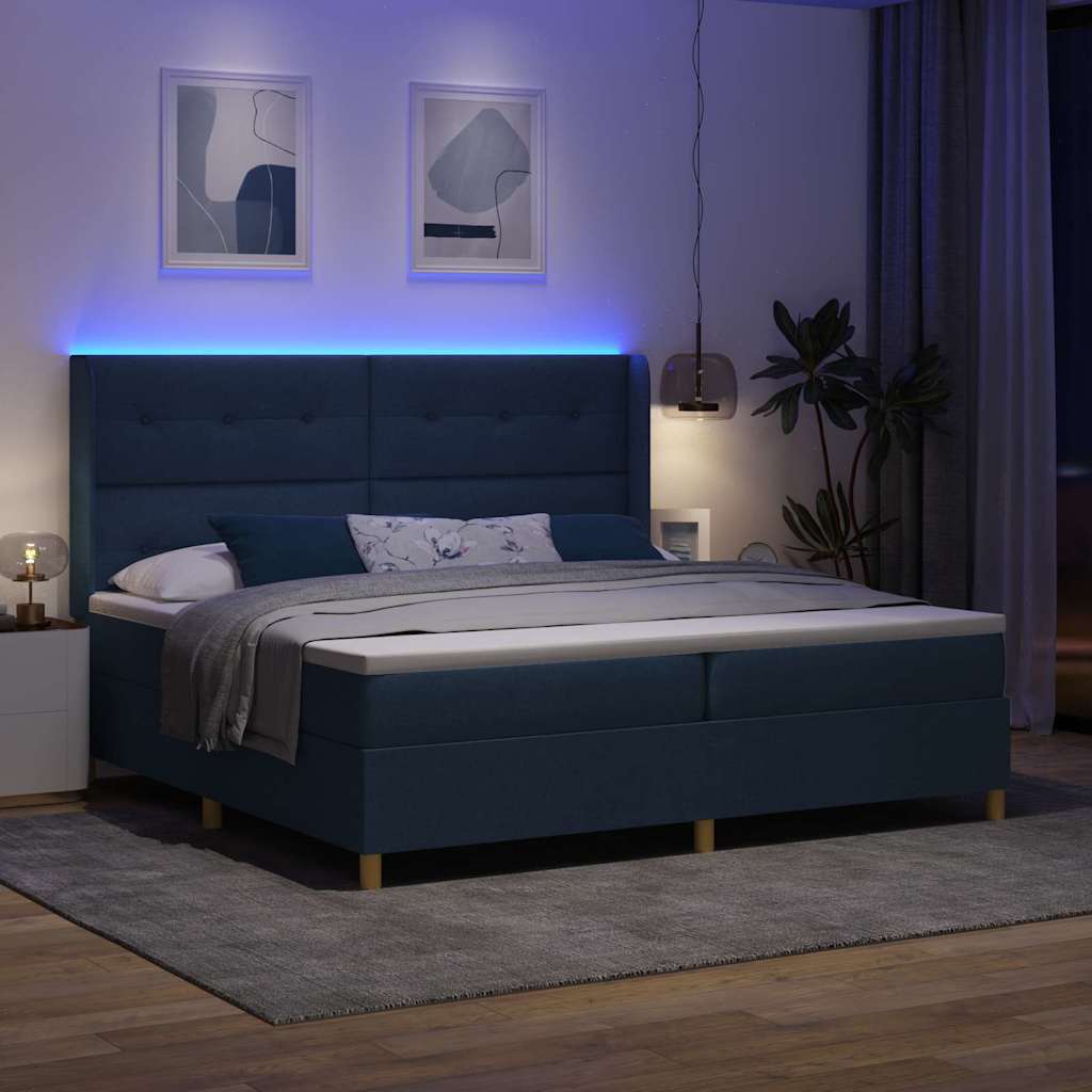 vidaXL Κρεβάτι με ελατήρια με κεφαλάρι Μπλε 200 x 200 cm ύφασμα