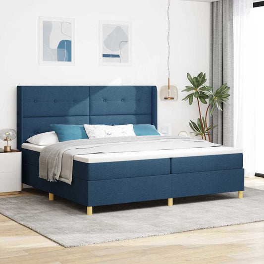 vidaXL Κρεβάτι με ελατήρια με κεφαλάρι Μπλε 200 x 200 cm ύφασμα