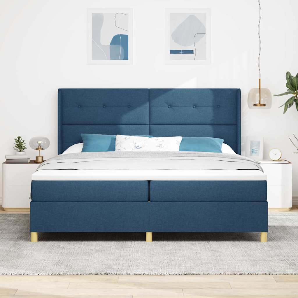 vidaXL Κρεβάτι με ελατήρια με κεφαλάρι Μπλε 200 x 200 cm ύφασμα