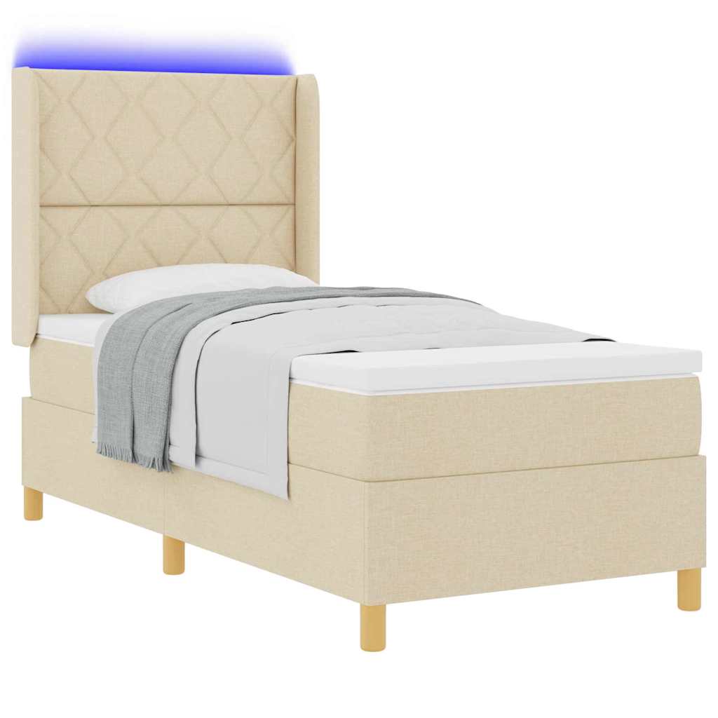 vidaXL Κρεβάτι με ελατήρια με κεφαλάρι Κρεμ 90 x 190 cm ύφασμα