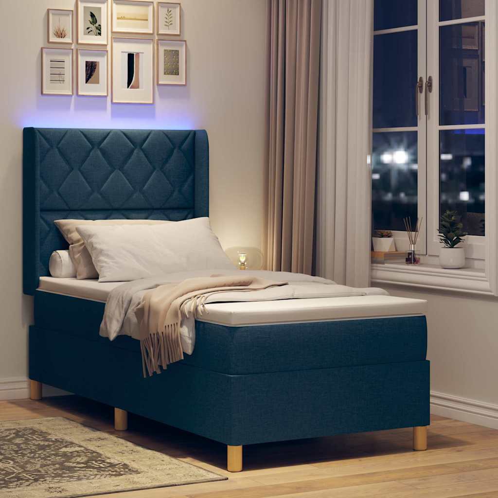 vidaXL Κρεβάτι με ελατήρια με κεφαλάρι Μπλε 90 x 190 cm ύφασμα