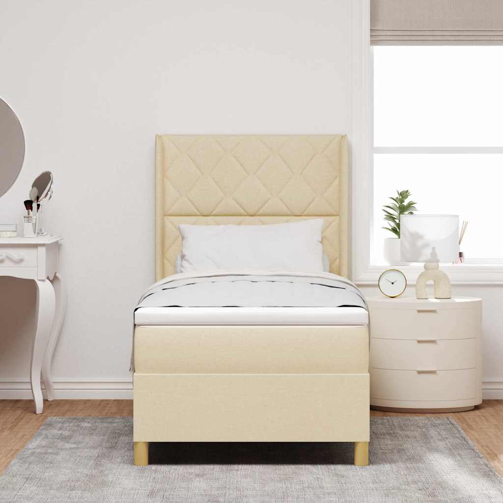 vidaXL Κρεβάτι με ελατήρια με κεφαλάρι Κρεμ 100 x 200 cm ύφασμα