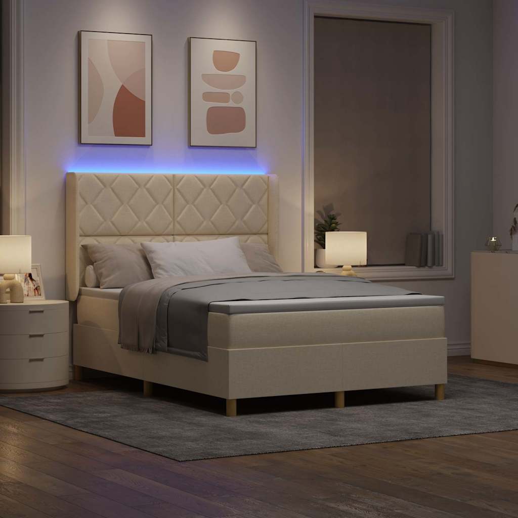 vidaXL Κρεβάτι με ελατήρια με κεφαλάρι Κρεμ 140 x 190 cm ύφασμα