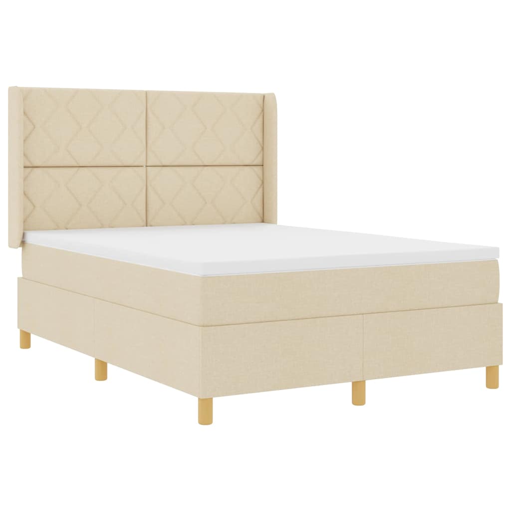 vidaXL Κρεβάτι με ελατήρια με κεφαλάρι Κρεμ 140 x 190 cm ύφασμα