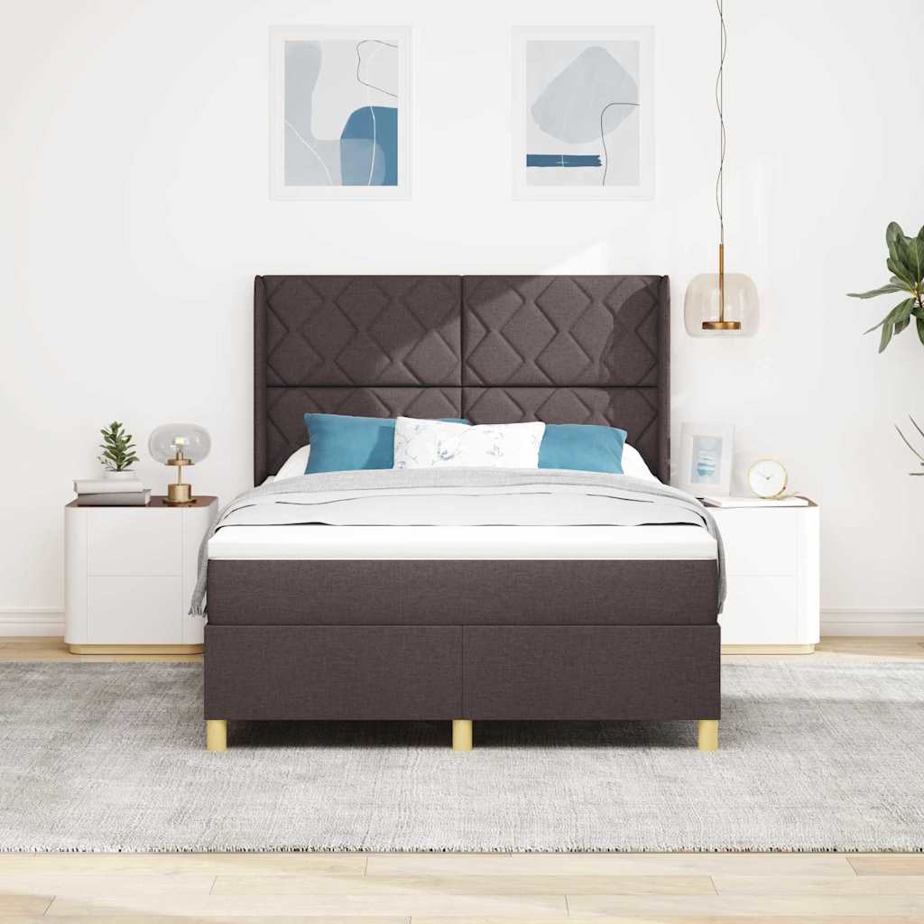 vidaXL Κρεβάτι με ελατήρια με κεφαλάρι Καφέ 140 x 200 cm ύφασμα