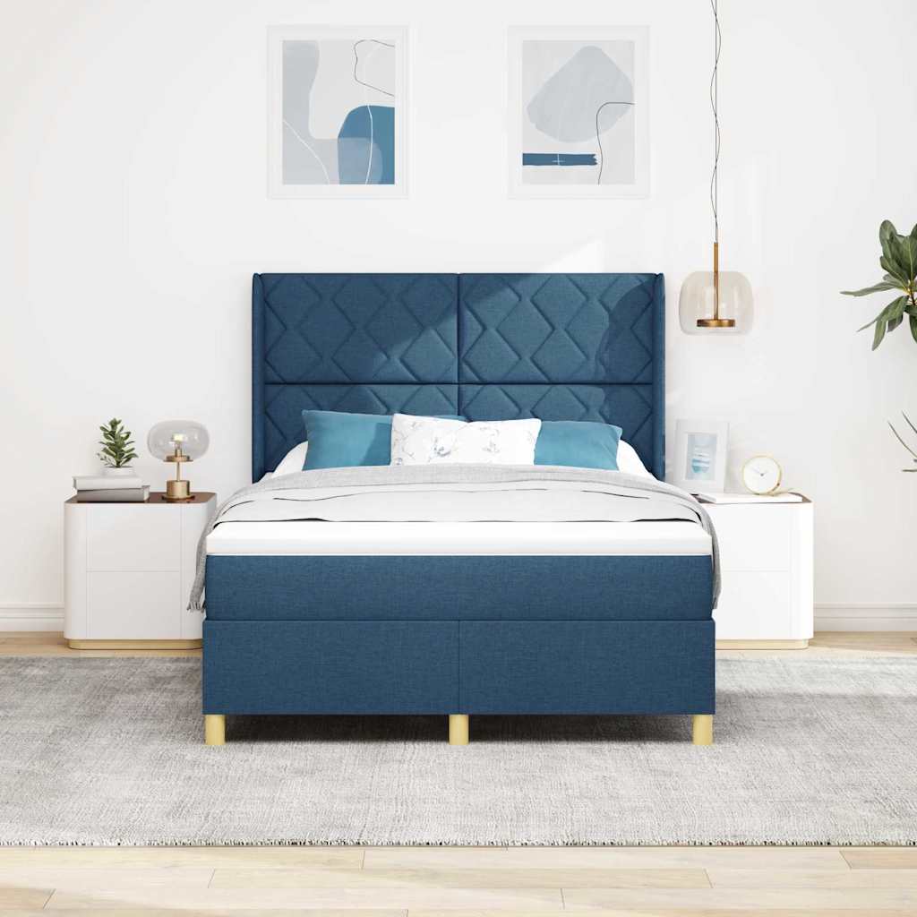 vidaXL Κρεβάτι με ελατήρια με κεφαλάρι Μπλε 140 x 200 cm ύφασμα