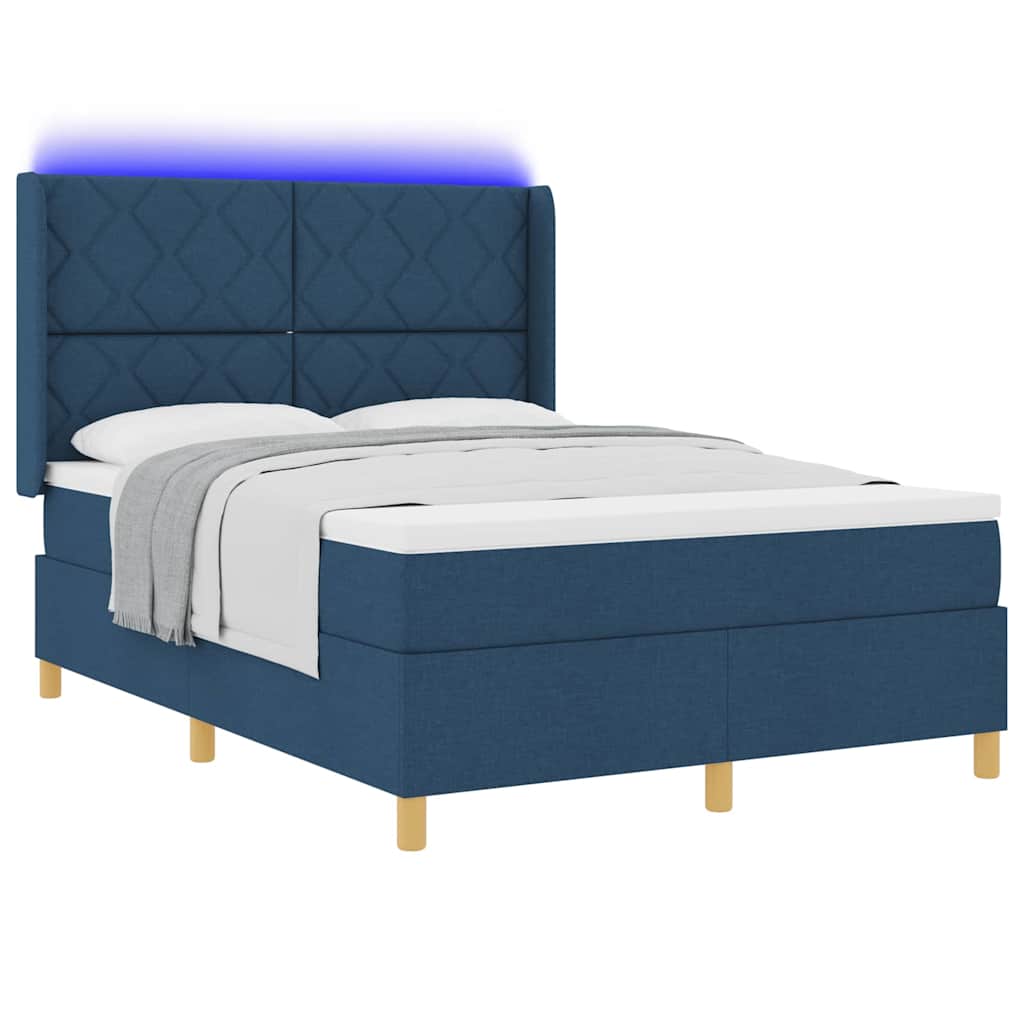 vidaXL Κρεβάτι με ελατήρια με κεφαλάρι Μπλε 140 x 200 cm ύφασμα