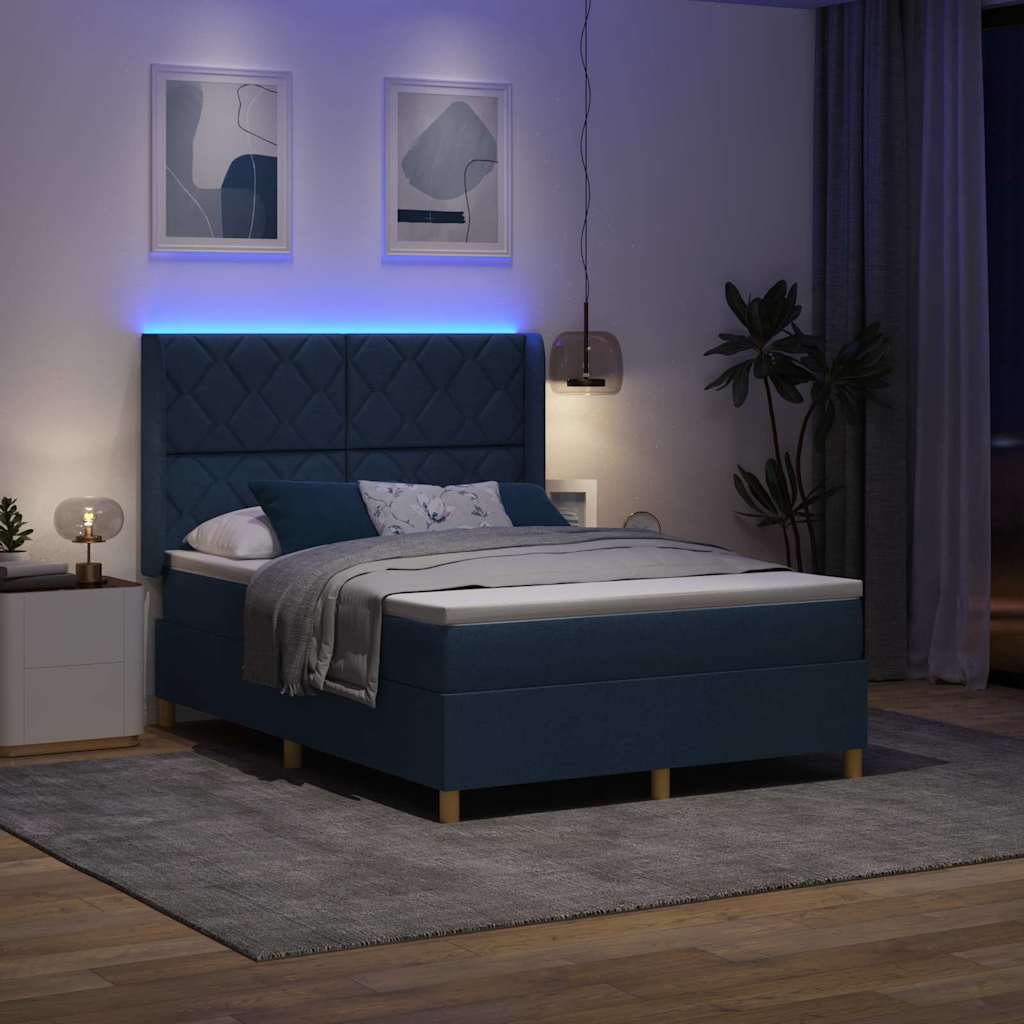 vidaXL Κρεβάτι με ελατήρια με κεφαλάρι Μπλε 160 x 200 cm ύφασμα