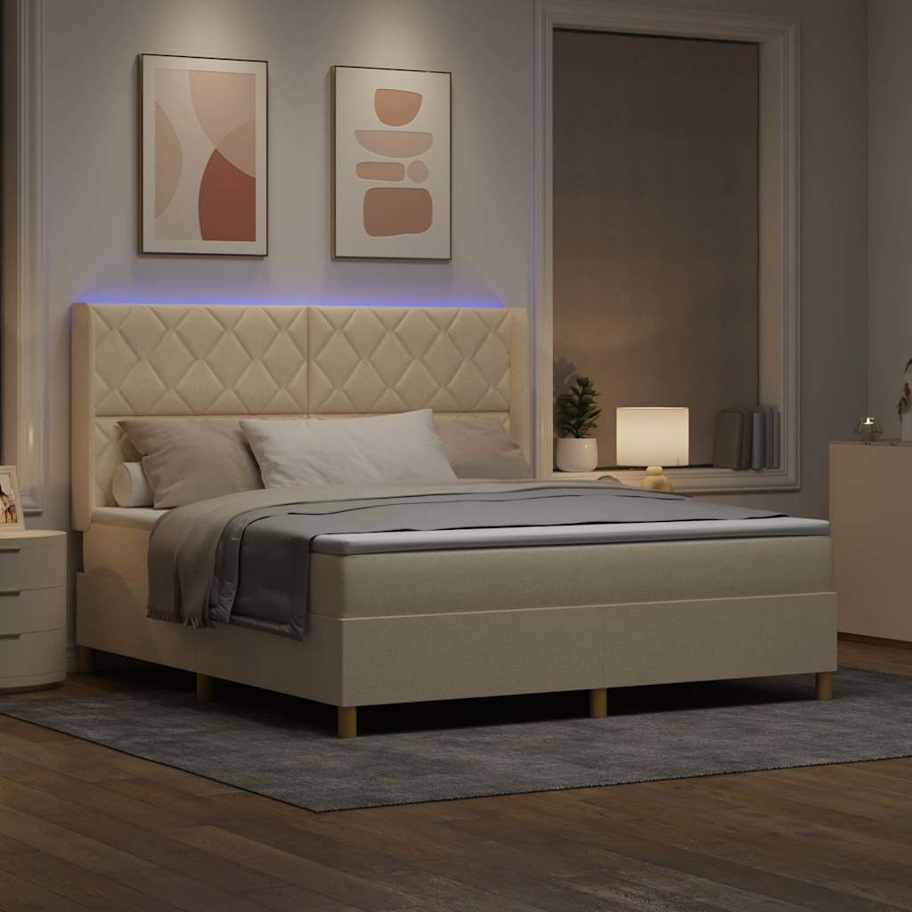 vidaXL Κρεβάτι με ελατήρια με κεφαλάρι Κρεμ 180 x 200 cm ύφασμα