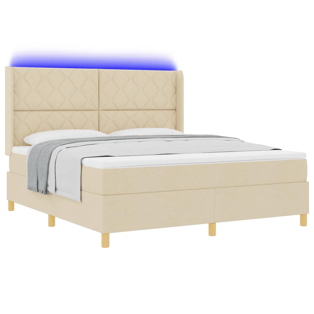 vidaXL Κρεβάτι με ελατήρια με κεφαλάρι Κρεμ 180 x 200 cm ύφασμα