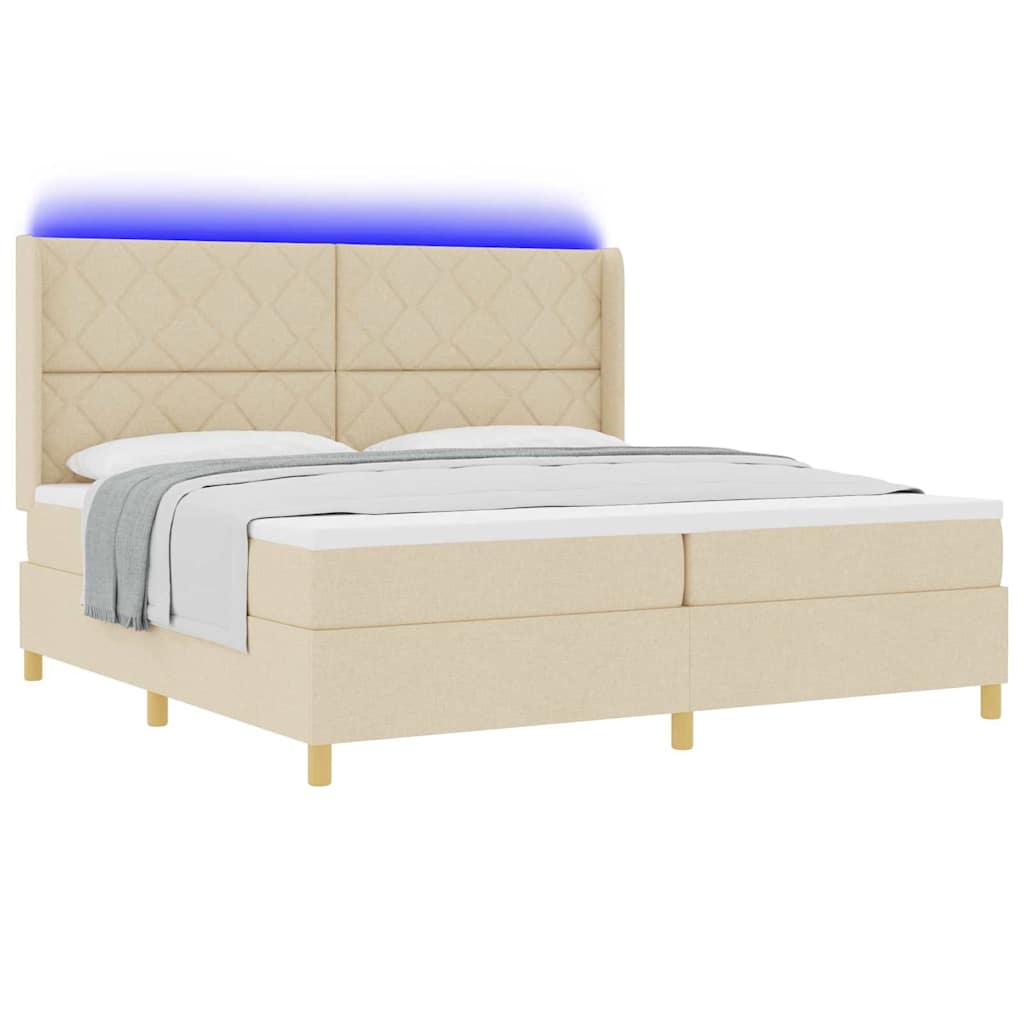 vidaXL Κρεβάτι με ελατήρια με κεφαλάρι Κρεμ 200 x 200 cm ύφασμα