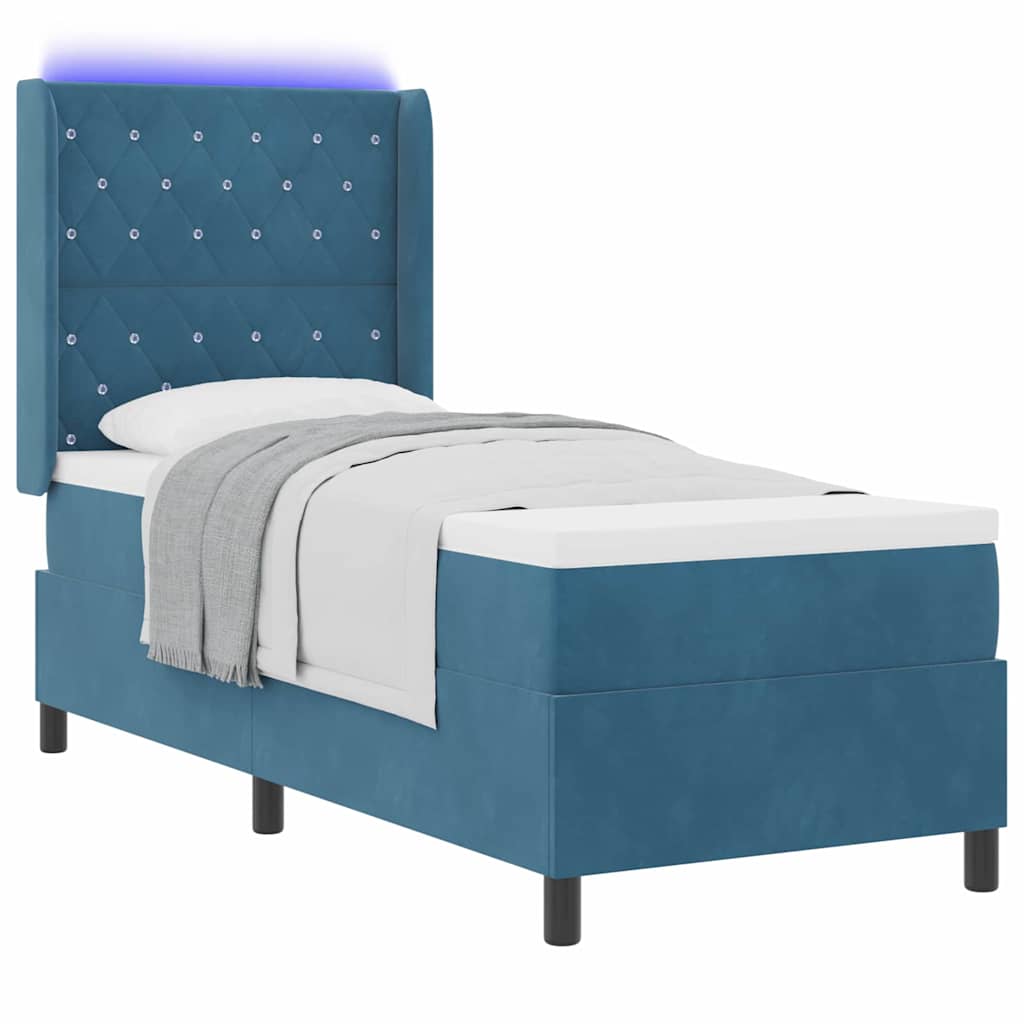 vidaXL Κρεβάτι με ελατήρια με στρώμα με led Μπλε 80 x 200 cm Βελούδο